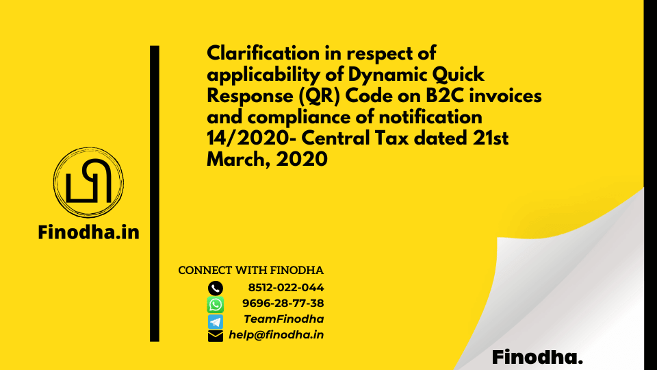 Circular No. 165/21/2021 – GST: Clarification in respect of applicability of Dynamic Quick Response (QR) Code on B2C invoices and compliance of notification 14/2020- Central Tax dated 21st March, 2020