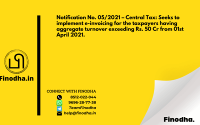 Notification No. 05/2021 – Central Tax: Seeks to implement e-invoicing for the taxpayers having aggregate turnover exceeding Rs. 50 Cr from 01st April 2021.