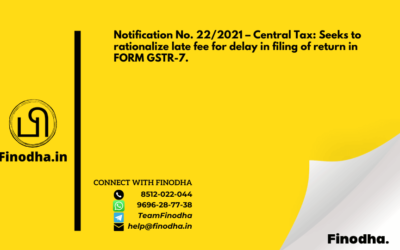 Notification No. 22/2021 – Central Tax: Seeks to rationalize late fee for delay in filing of return in FORM GSTR-7.