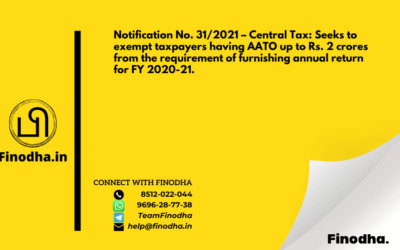 Notification No. 31/2021 – Central Tax: Seeks to exempt taxpayers having AATO up to Rs. 2 crores from the requirement of furnishing annual return for FY 2020-21.