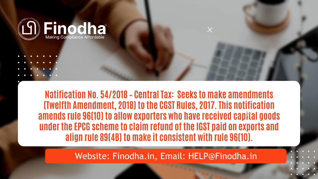 Notification No. 542018 – Central Tax Notification No. 54/2018 – Central Tax