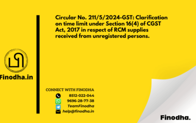 Circular No. 211/5/2024-GST: Clarification on time limit under Section 16(4) of CGST Act, 2017 in respect of RCM supplies received from unregistered persons.