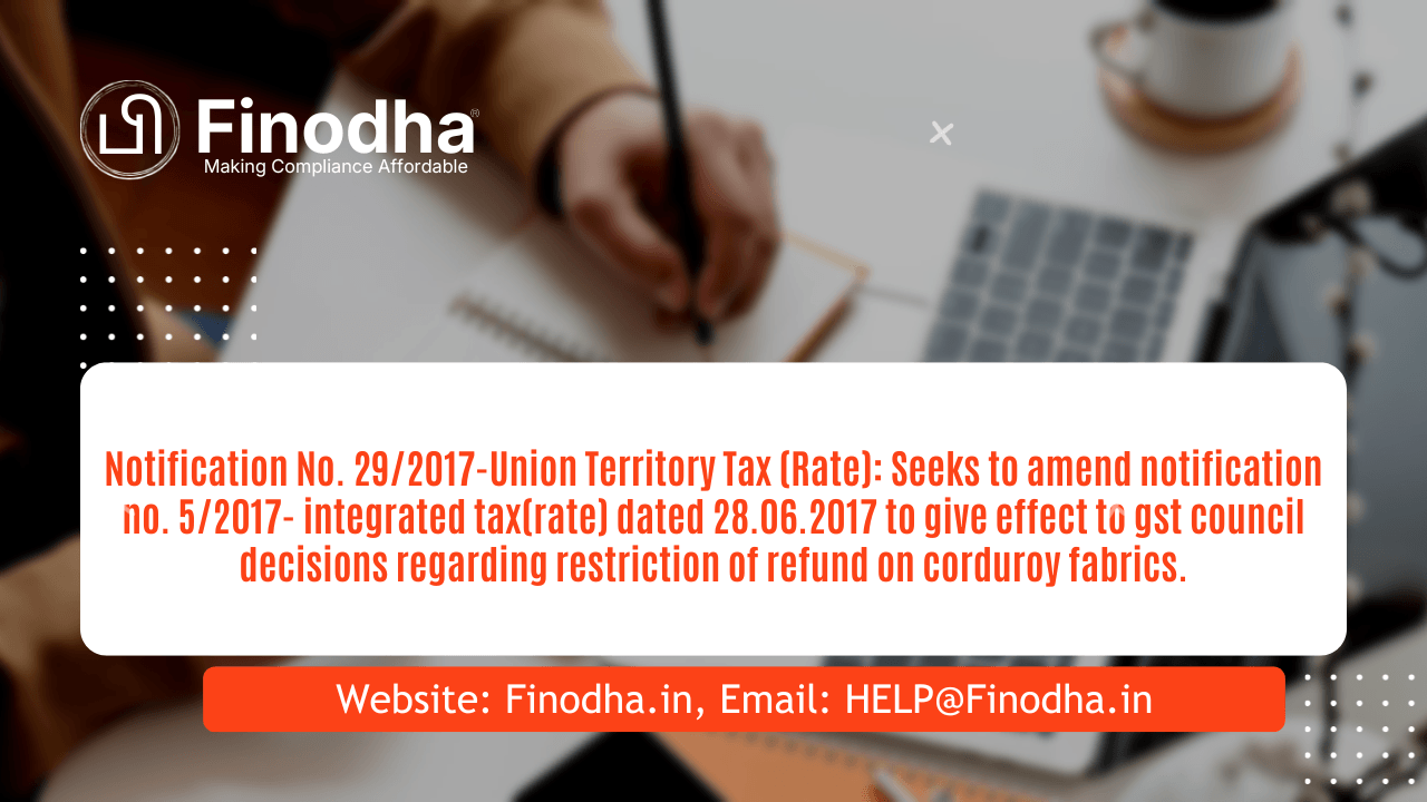 Notification No. 292017-Union Territory Tax (Rate) Notification No. 29/2017 - Union Territory Tax (Rate)