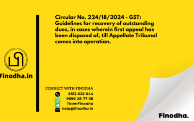 Circular No. 224/18/2024 – GST: Guidelines for recovery of outstanding dues, in cases wherein first appeal has been disposed of, till Appellate Tribunal comes into operation.