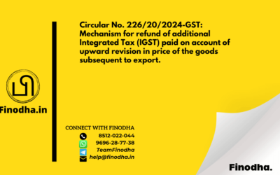 Circular No. 226/20/2024-GST: Mechanism for refund of additional Integrated Tax (IGST) paid on account of upward revision in price of the goods subsequent to export.