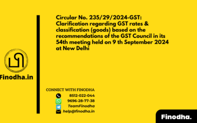 Circular No. 235/29/2024-GST: Clarification regarding GST rates & classification (goods) based on the recommendations of the GST Council in its 54th meeting held on 9 th September 2024 at New Delhi