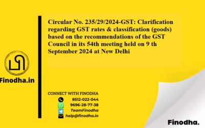 Circular No. 235/29/2024-GST: Clarification regarding GST rates & classification (goods) based on the recommendations of the GST Council in its 54th meeting held on 9 th September 2024 at New Delhi