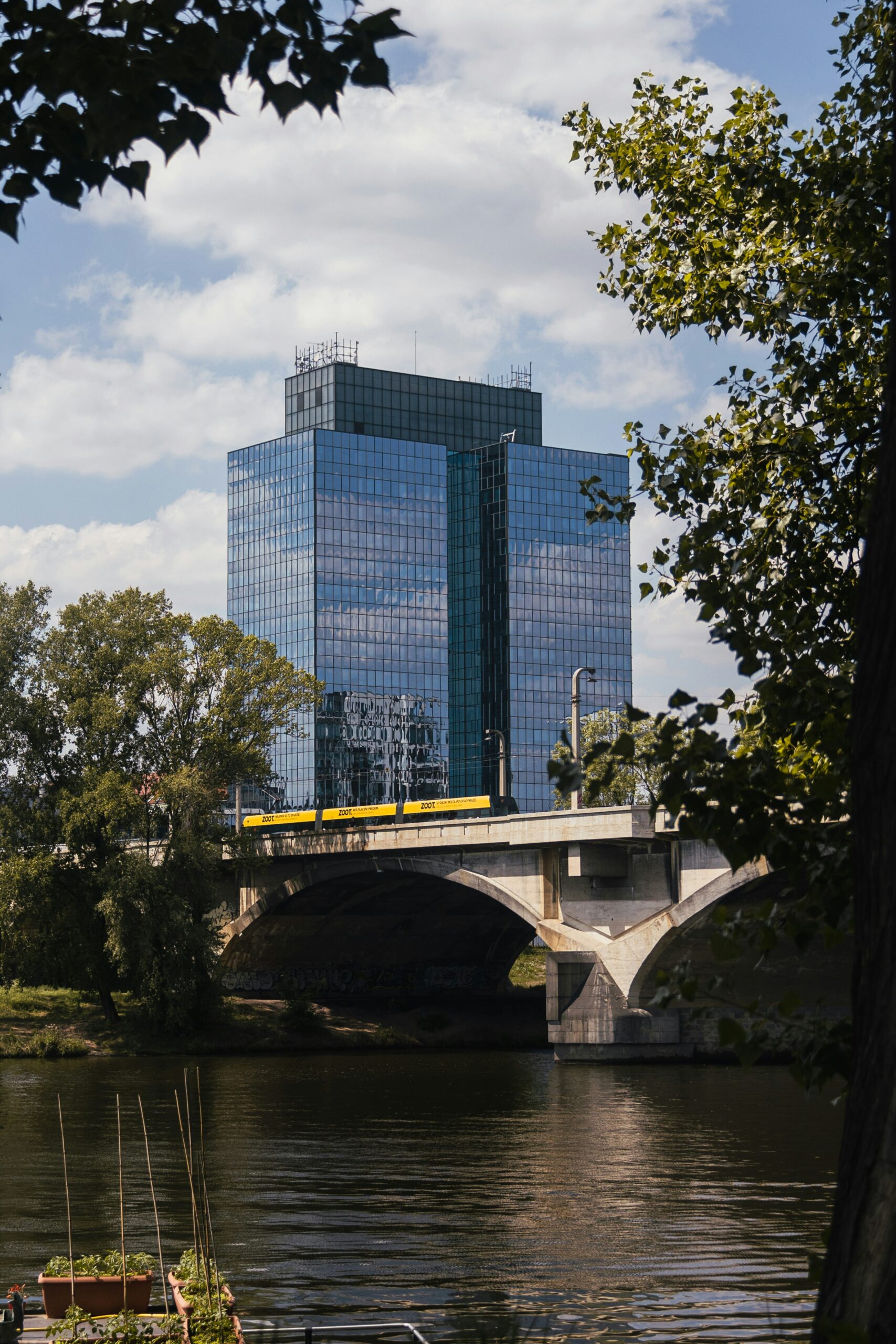 a train on a bridge