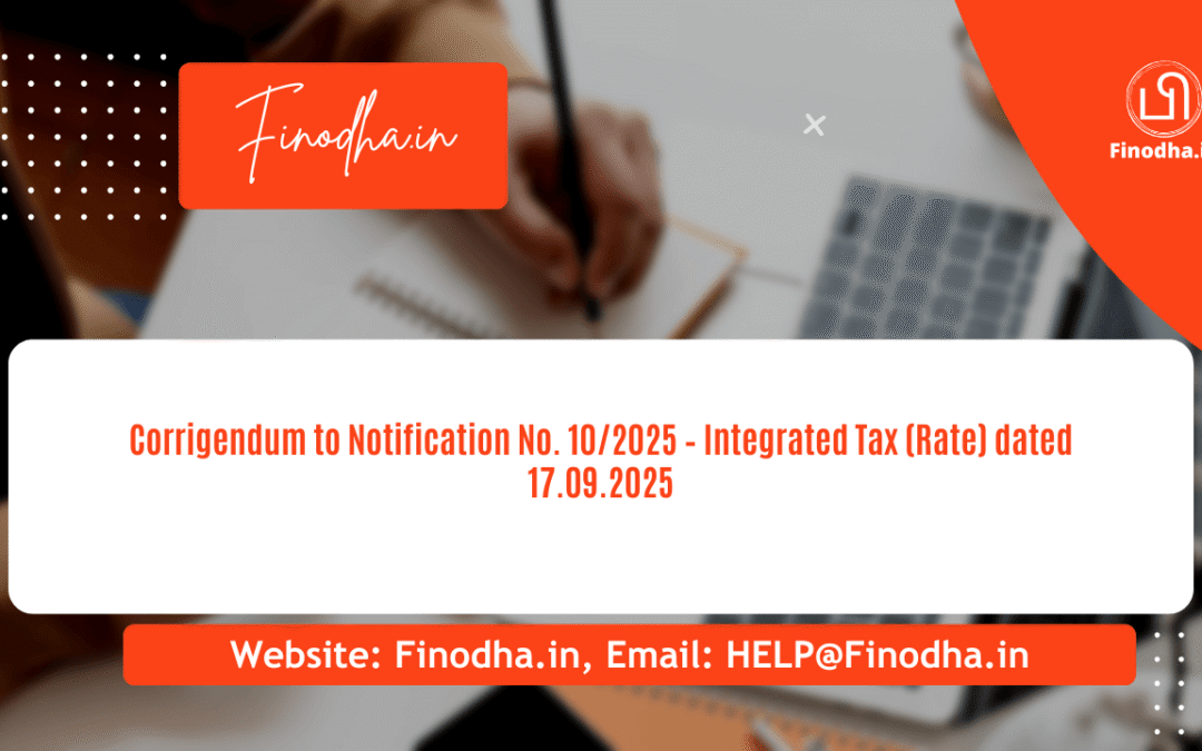 Corrigendum to Notification No. 10/2025 – Integrated Tax (Rate)